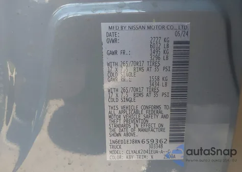 2024 Nissan Frontier Pro-X 4X2 from USA, damaged, VIN 1N6ED1EJ8RN659362